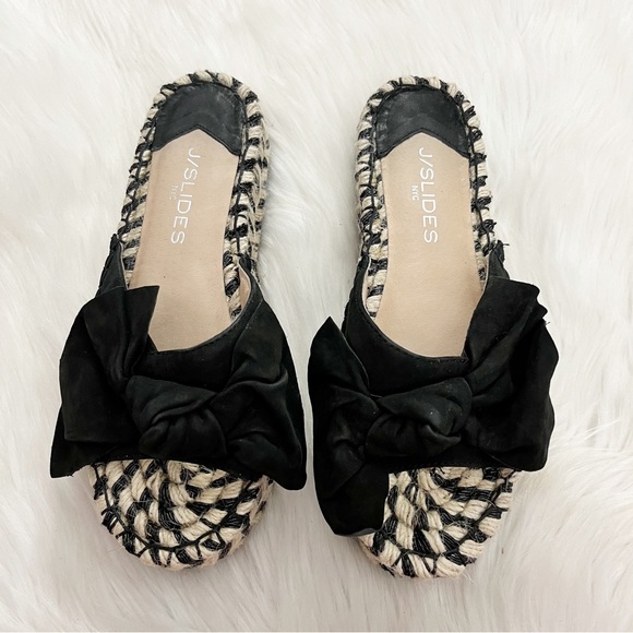 J/SLIDES Shoes - J/Slides NYC Espadrille Black Bow Sandals